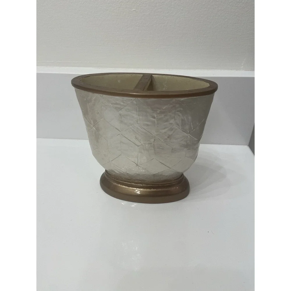 Nicole Miller Mother Of Pearl Gold ToothBrush Or Makeup Brush Holder For Counter